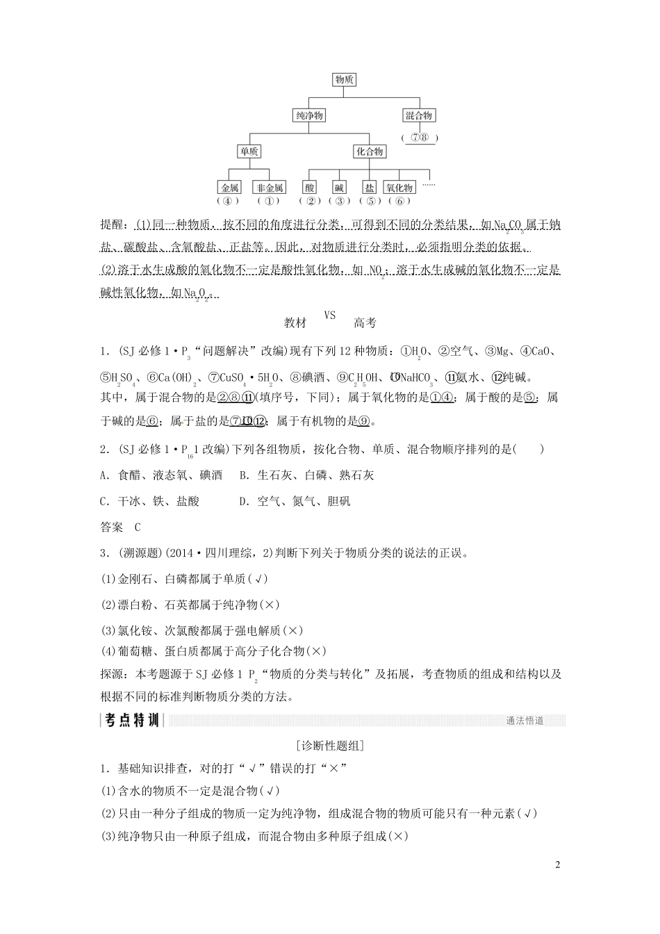 2018版高考化学总复习专题一物质的组成性质及分类教学案_第2页