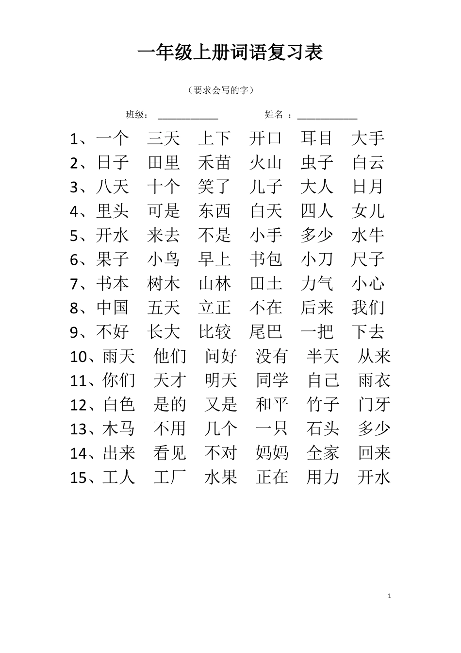 2018部编版一年级上册看拼音写词语带田字格羽_第1页