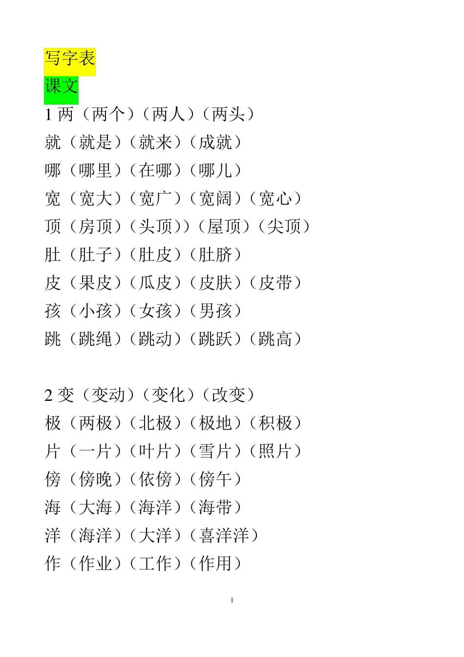 2018部编版二年级上册生字表组词_第1页