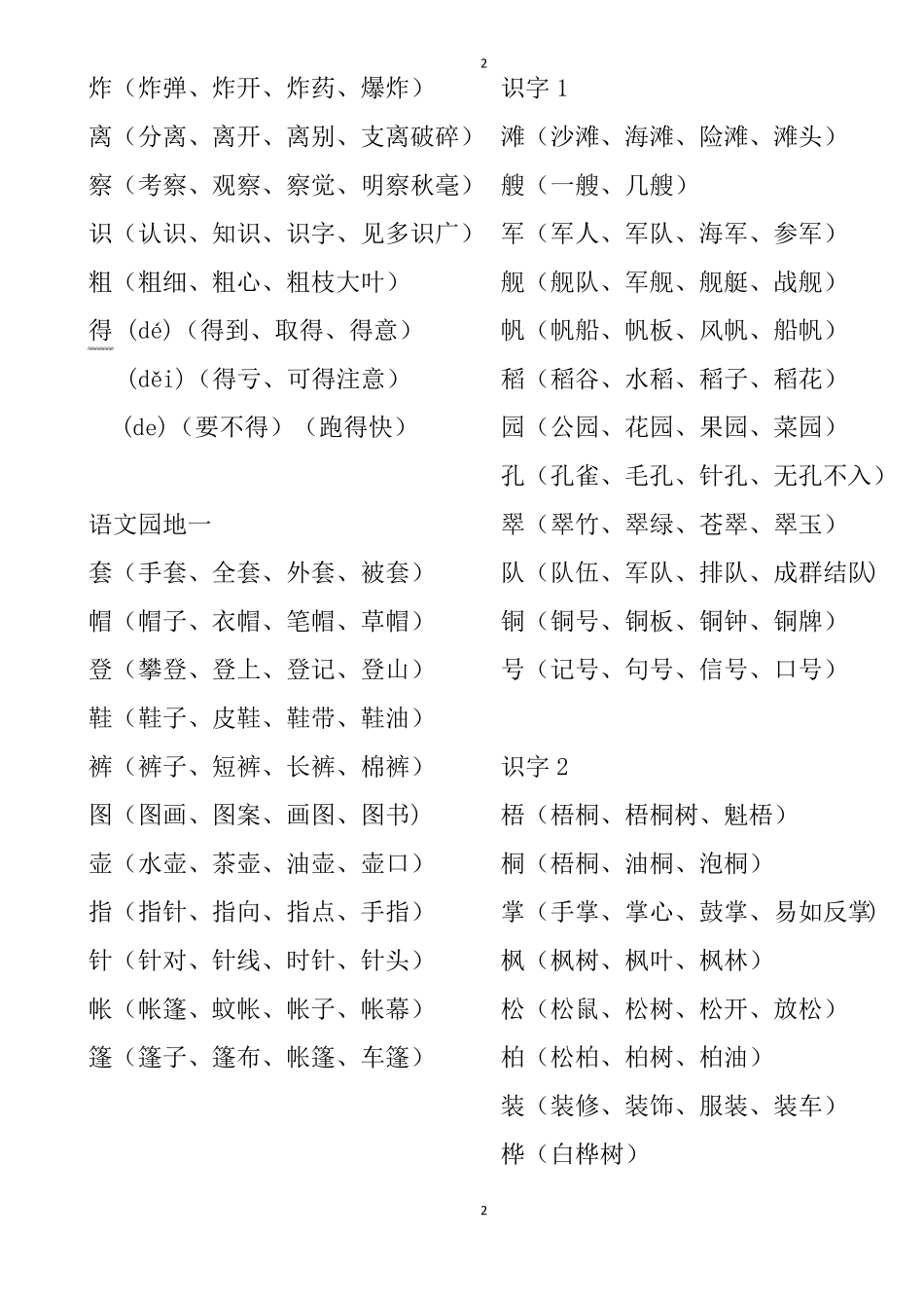 2018部编版二年级上册识字表组词_第2页