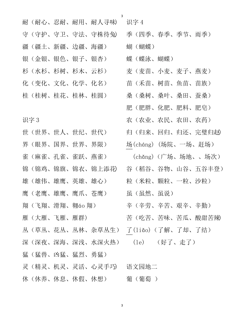 2018部编版二年级上册识字表组词_第3页