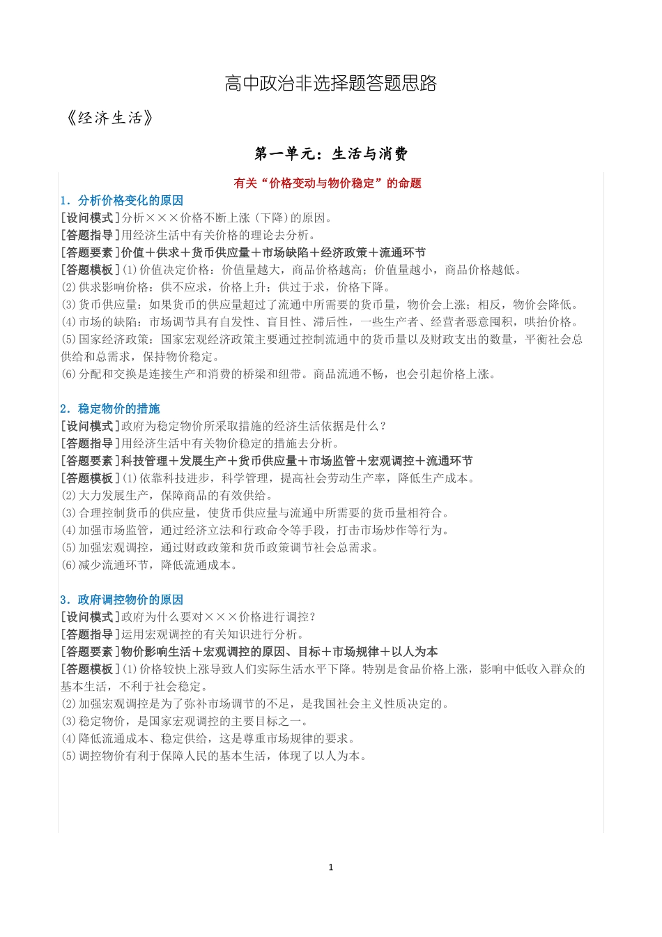 2018高考政治非选择题答题思路_第1页