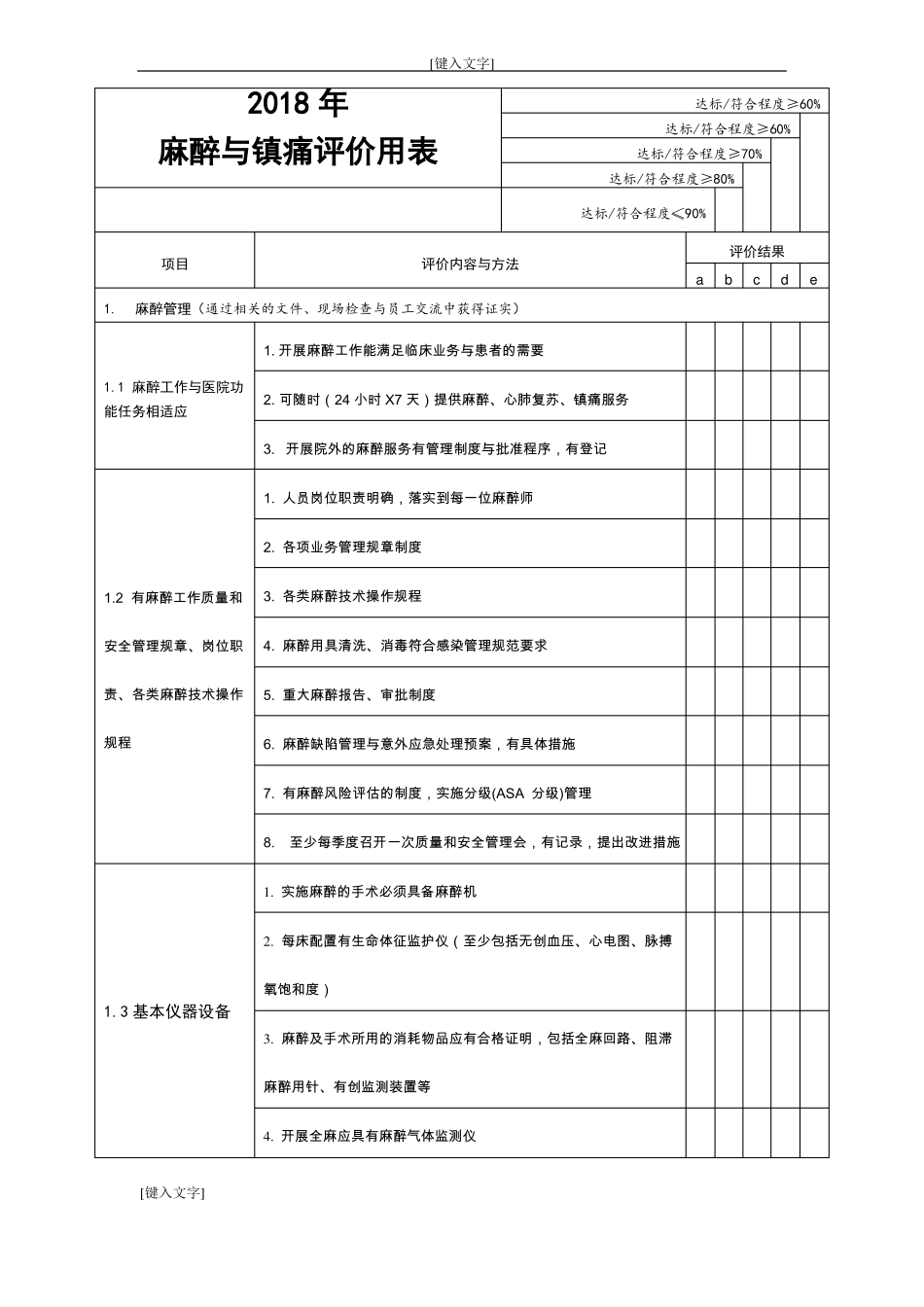 2018麻醉与镇痛评价用表_第1页