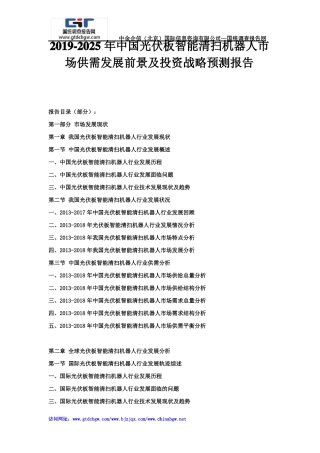 2019-2025年中国光伏板智能清扫机器人场供需发展前景及投资战略预测报告
