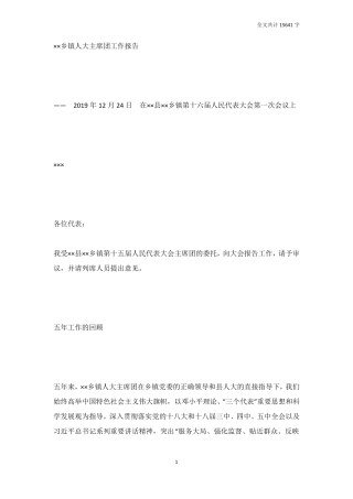 2019乡镇人大主席团工作报告