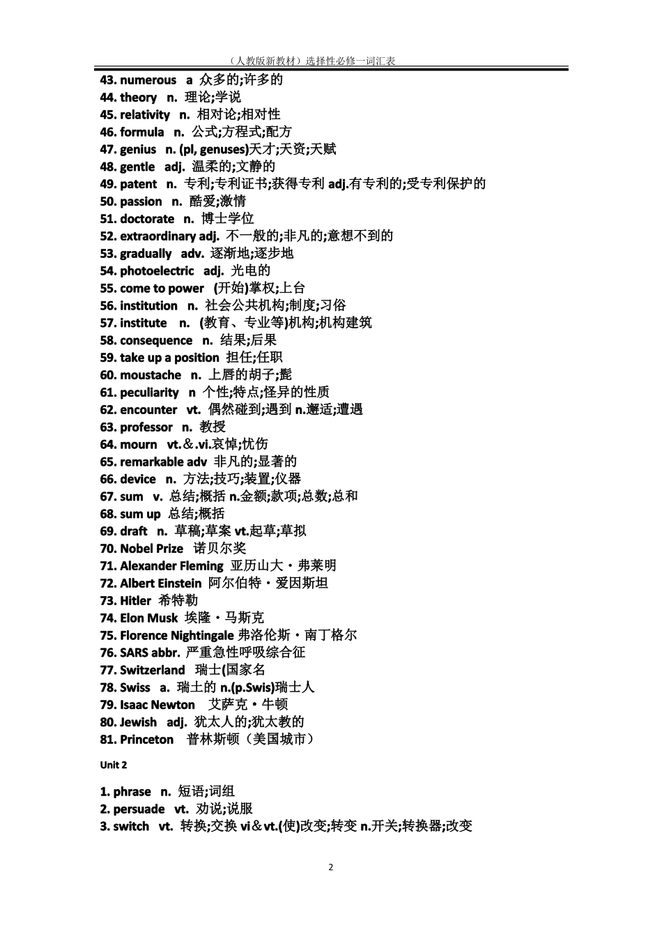 2019人教版新教材高中英语选择性必修一全册词汇表_第2页