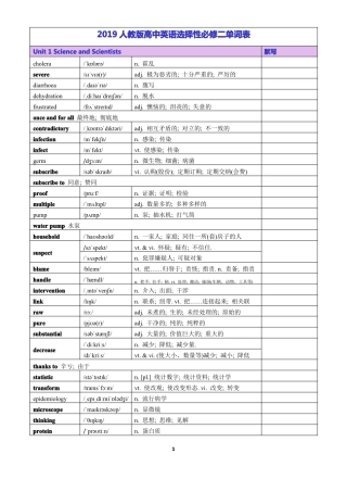 2019人教版高中英语选择性必修二单词表