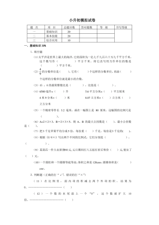 2019小升初数学模拟试卷人教版
