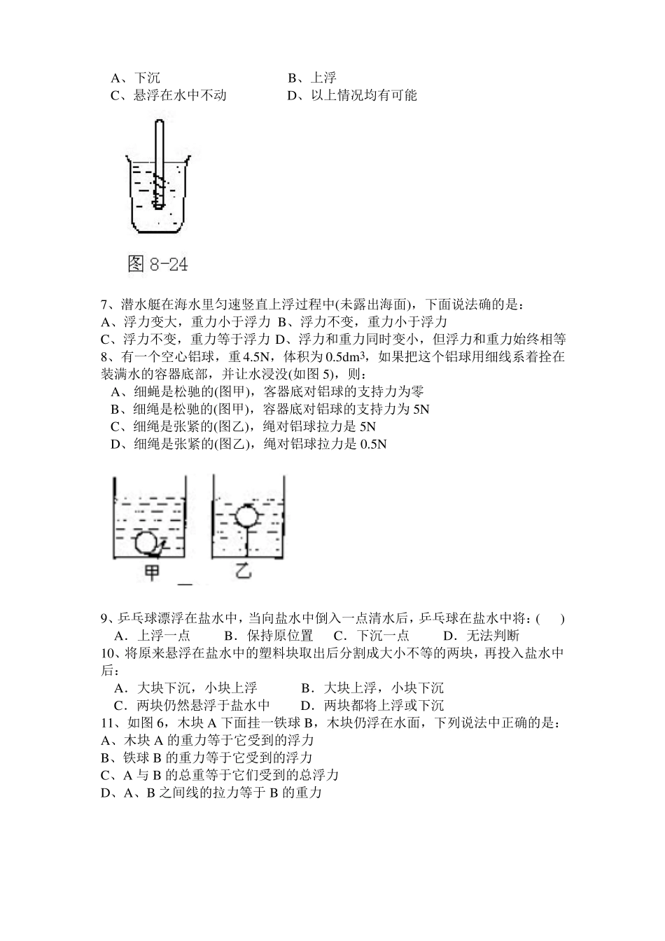 2019年中考物理浮力测试题_第2页