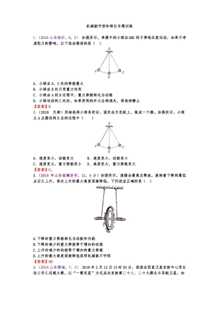 2019年人教版中考物理专题复习--机械能守恒和转化专题训练专题训练答案版