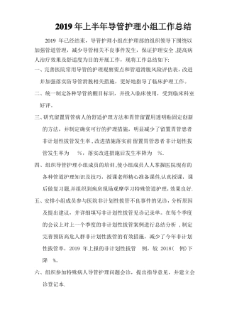 2019年导管护理小组工作总结