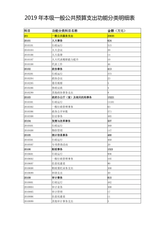 2019年本级一般公共预算支出功能分类明细表
