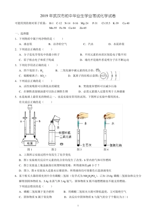 2019年武汉中考化学试题及答案