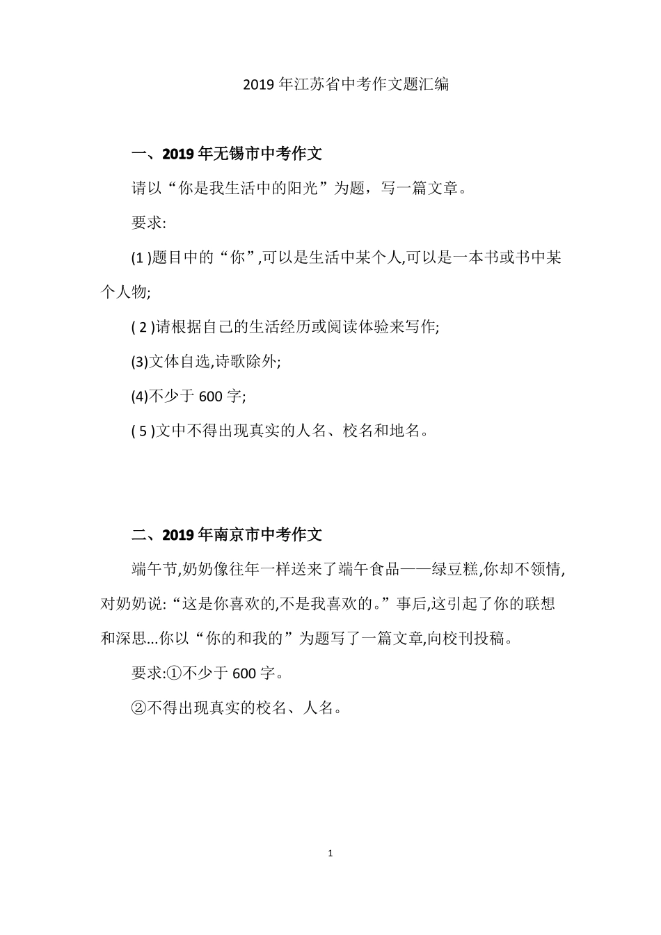 2019年江苏中考作文题汇编_第1页