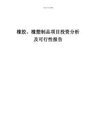 2024年橡胶、橡塑制品项目投资分析及可行性报告