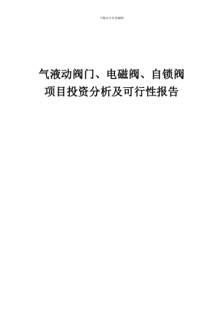 2024年气液动阀门、电磁阀、自锁阀项目投资分析及可行性报告