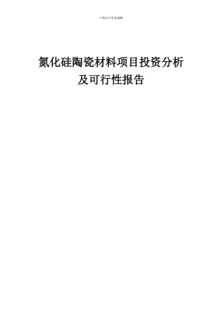 2024年氮化硅陶瓷材料项目投资分析及可行性报告
