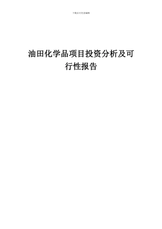 2024年油田化学品项目投资分析及可行性报告
