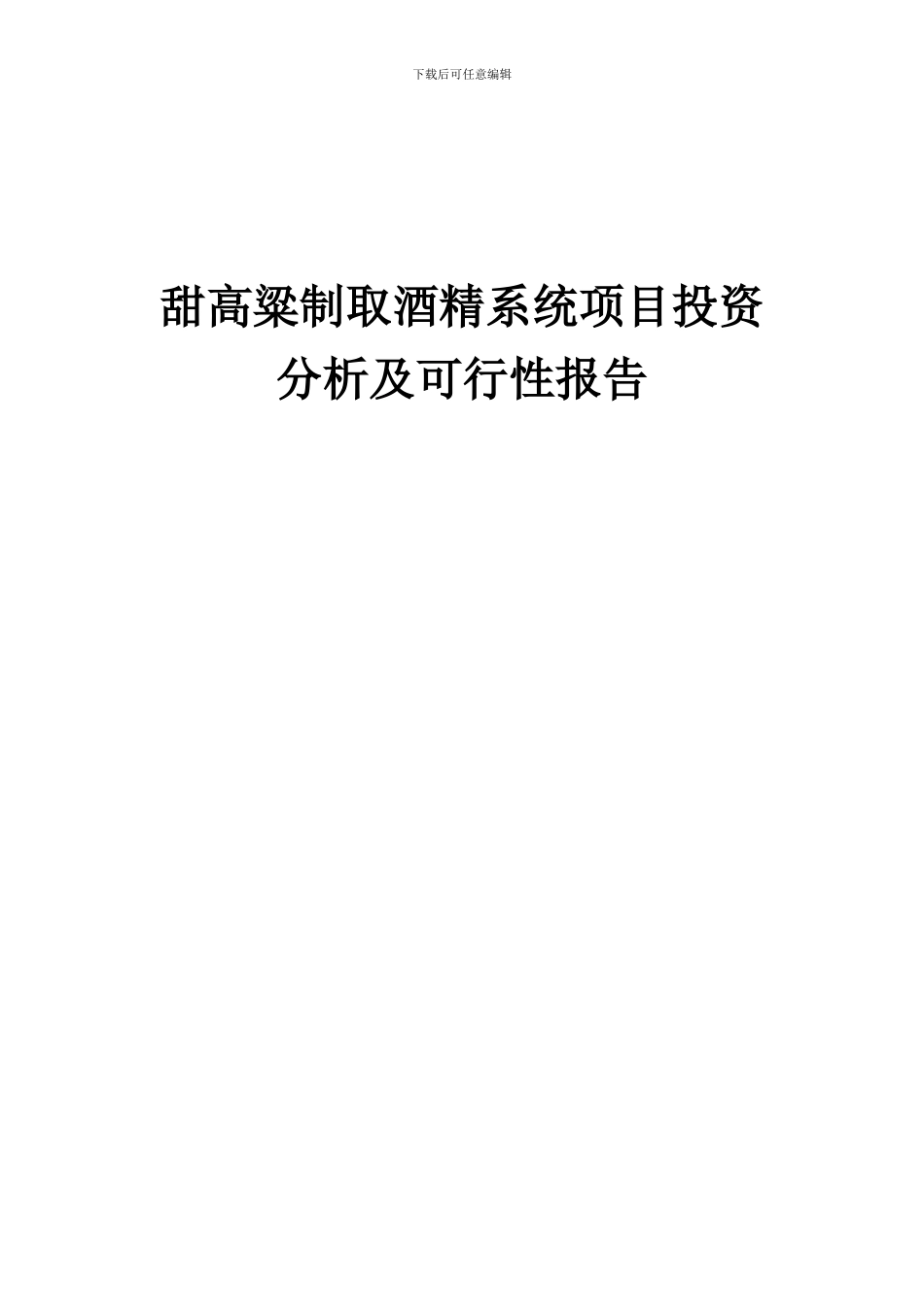 2024年甜高粱制取酒精系统项目投资分析及可行性报告_第1页