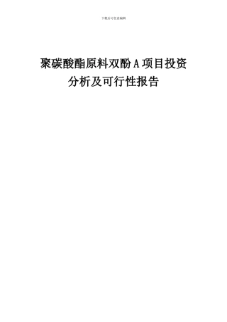 2024年聚碳酸酯原料双酚A项目投资分析及可行性报告
