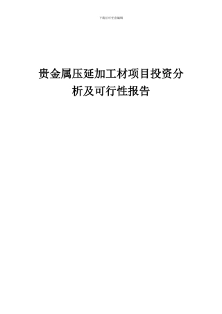 2024年贵金属压延加工材项目投资分析及可行性报告