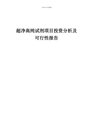 2024年超净高纯试剂项目投资分析及可行性报告