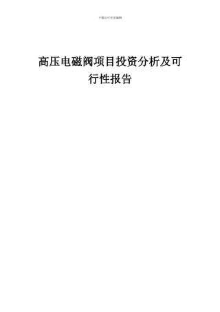 2024年高压电磁阀项目投资分析及可行性报告