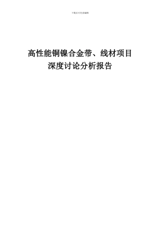 2024年高性能铜镍合金带、线材项目深度研究分析报告