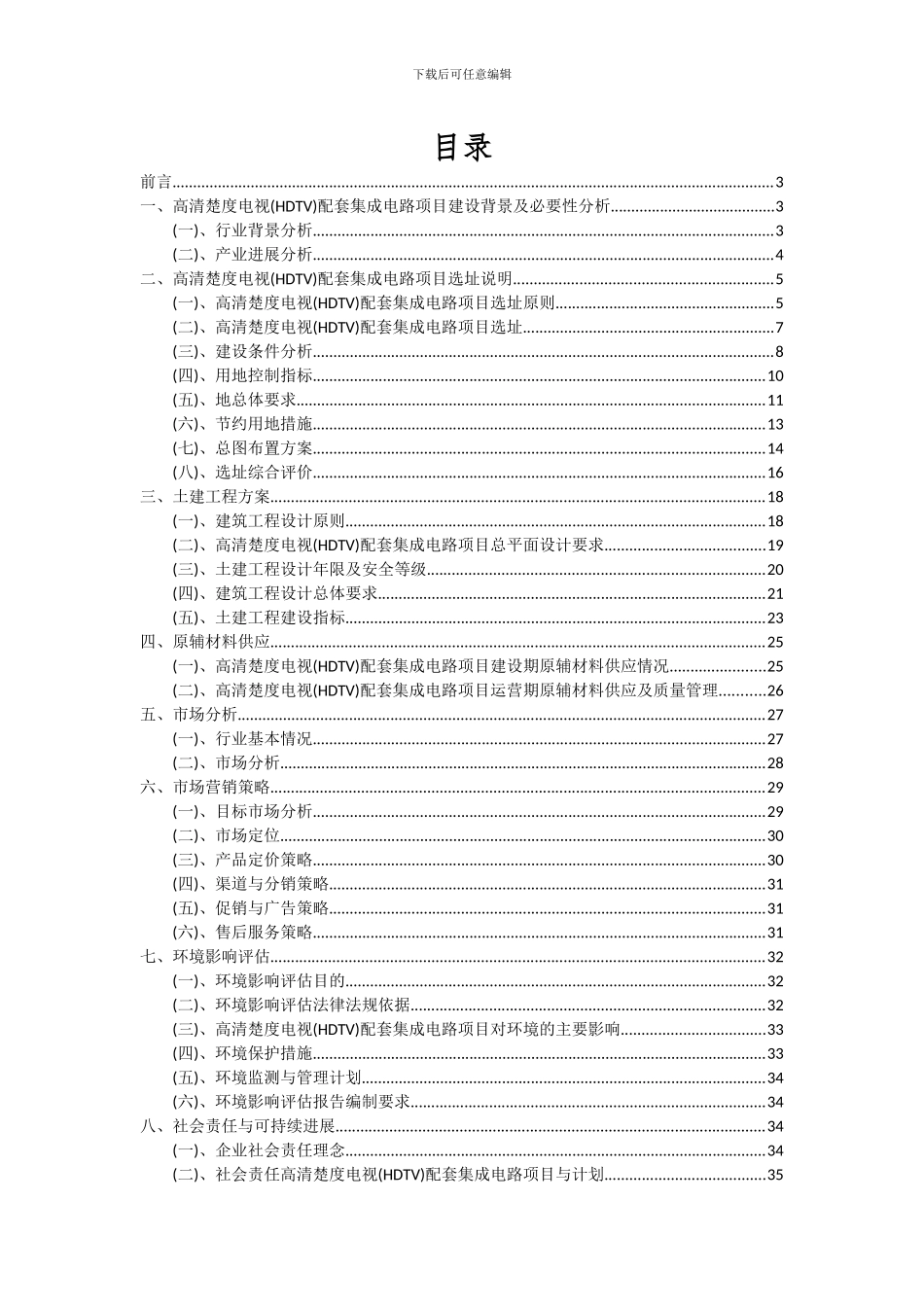 2024年高清晰度电视(HDTV)配套集成电路项目可行性分析报告_第2页