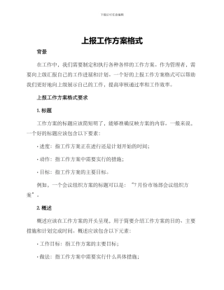 上报工作方案格式