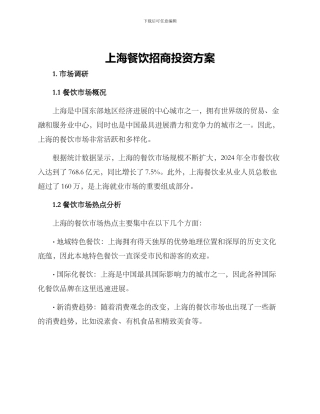 上海餐饮招商投资方案