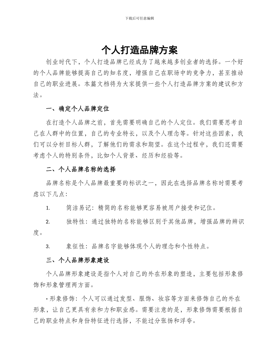 个人打造品牌方案_第1页
