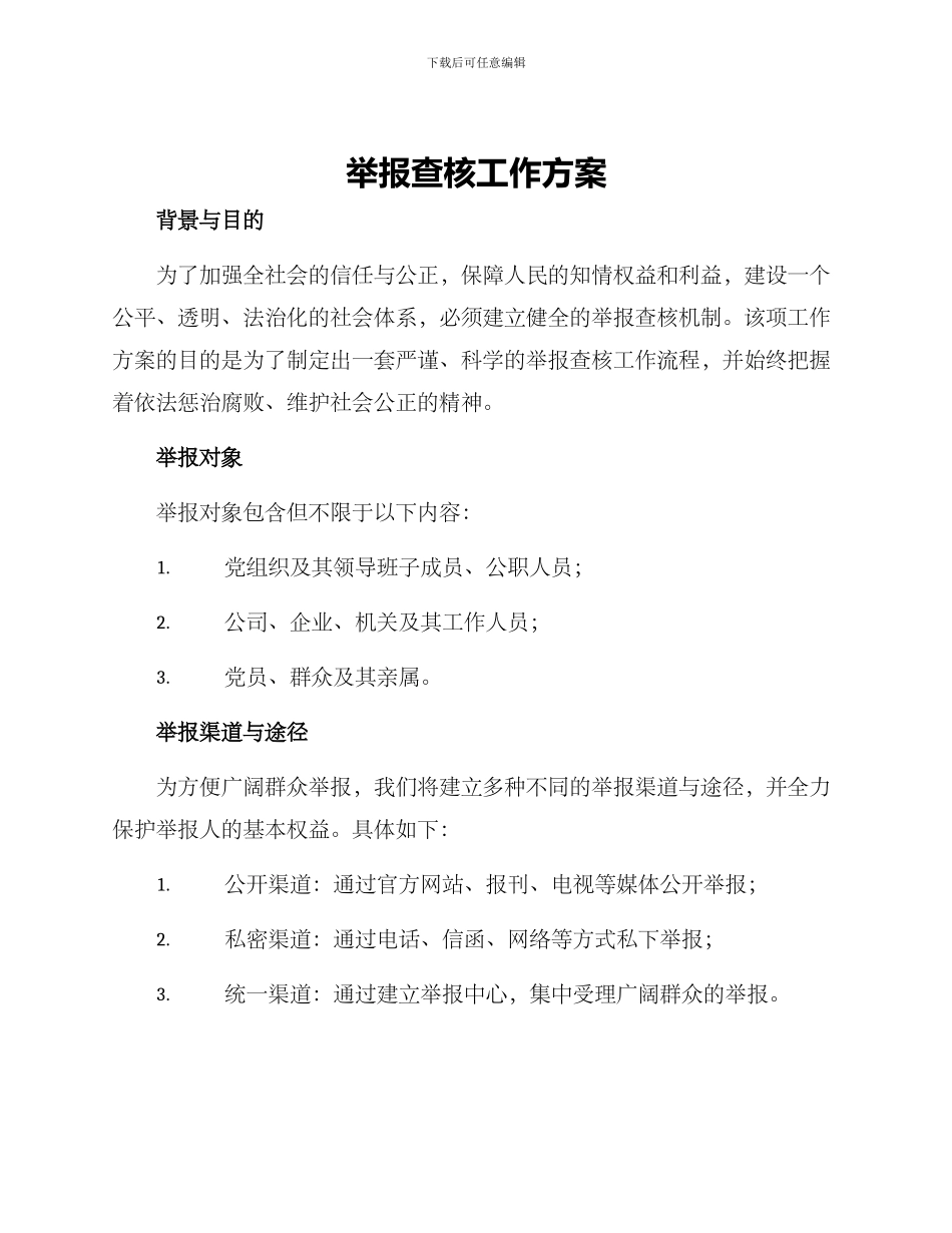 举报查核工作方案_第1页