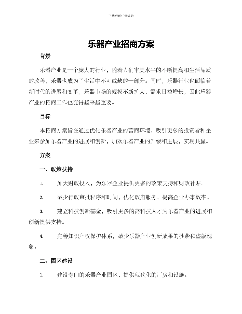 乐器产业招商方案_第1页