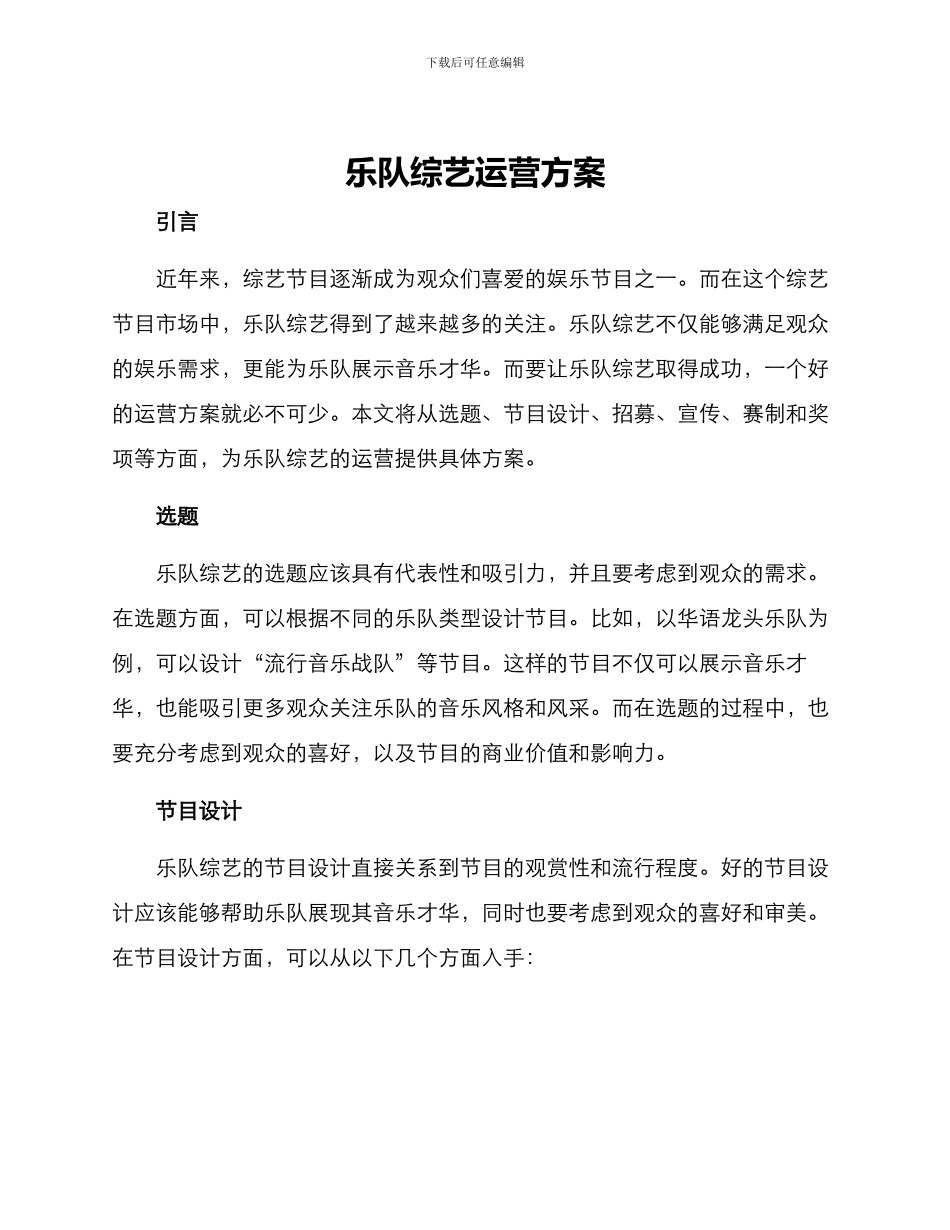 乐队综艺运营方案_第1页