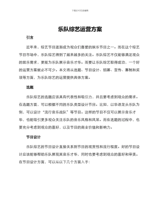 乐队综艺运营方案