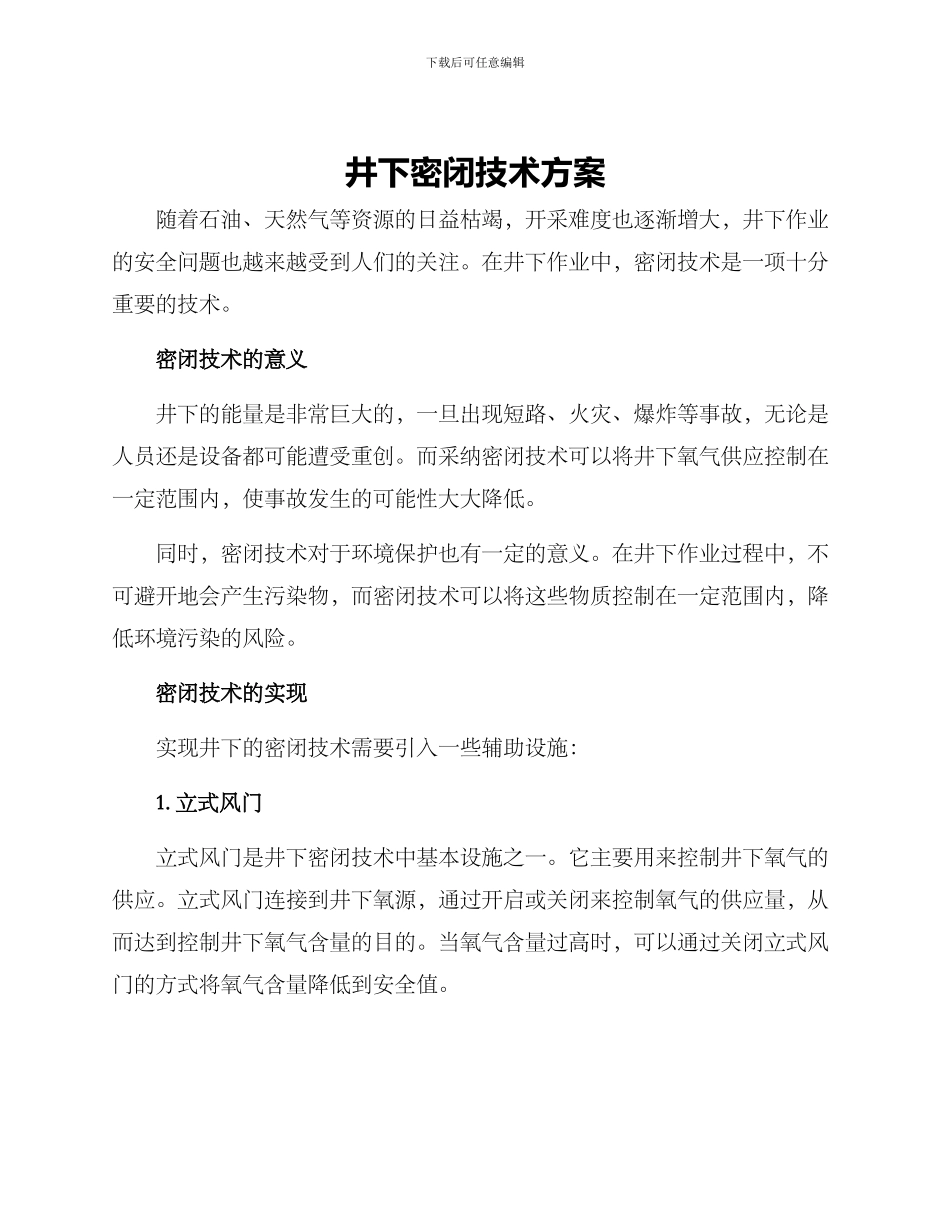 井下密闭技术方案_第1页