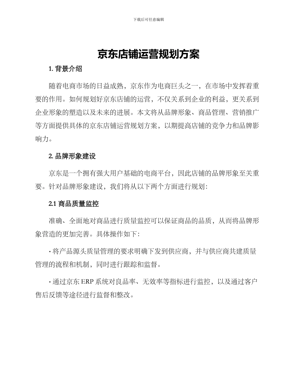京东店铺运营规划方案_第1页
