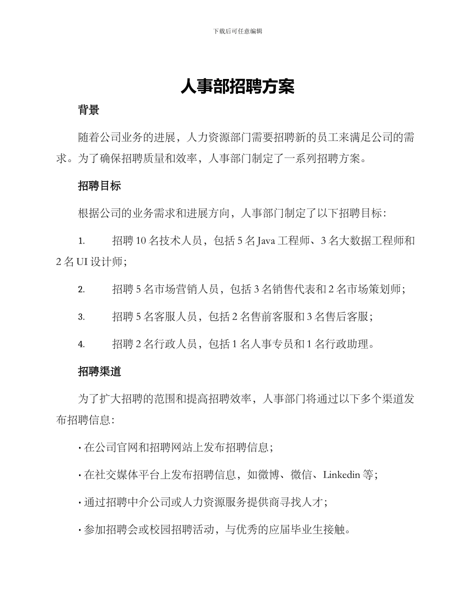 人事部招聘方案_第1页