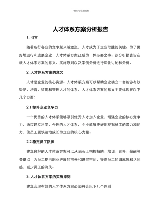 人才体系方案分析报告