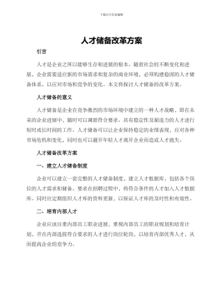 人才储备改革方案