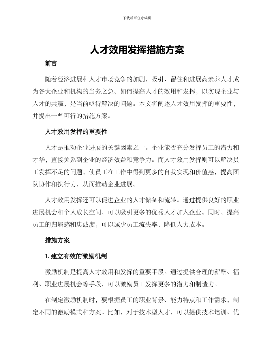 人才效用发挥措施方案_第1页