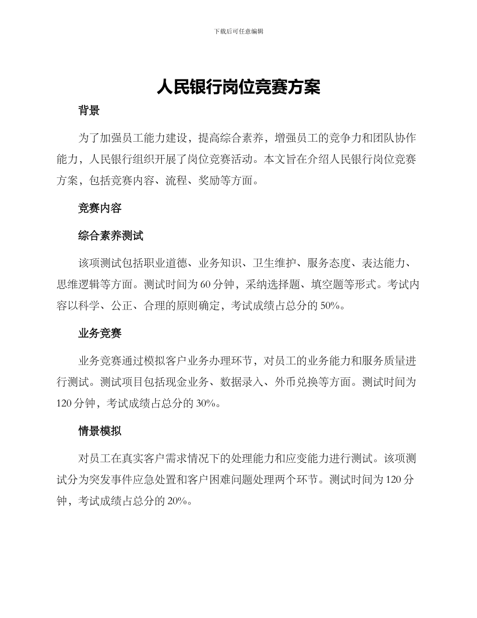 人民银行岗位竞赛方案_第1页