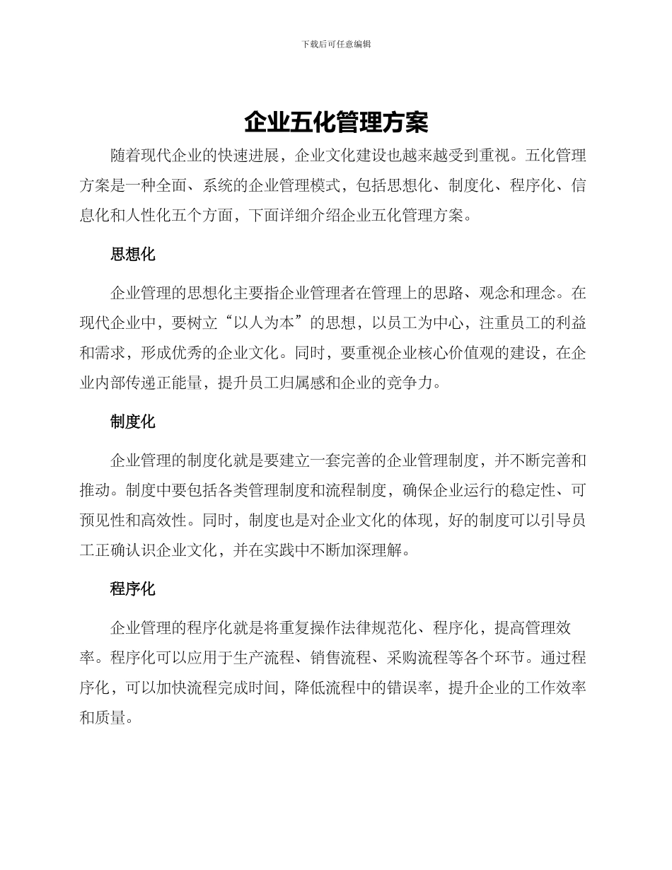 企业五化管理方案_第1页