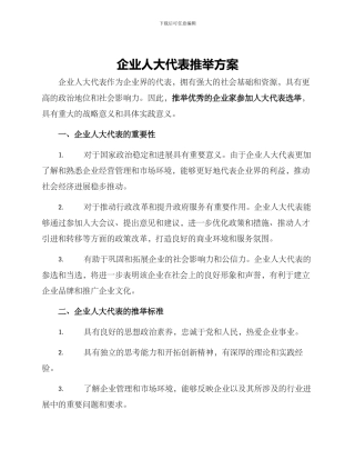 企业人大代表推荐方案