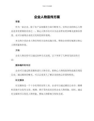 企业人物宣传方案