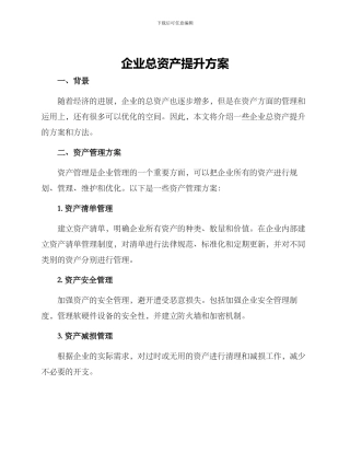 企业总资产提升方案