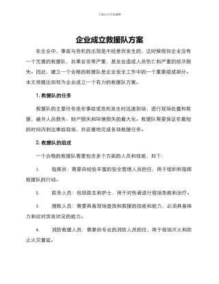 企业成立救援队方案