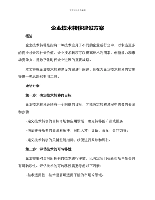 企业技术转移建设方案