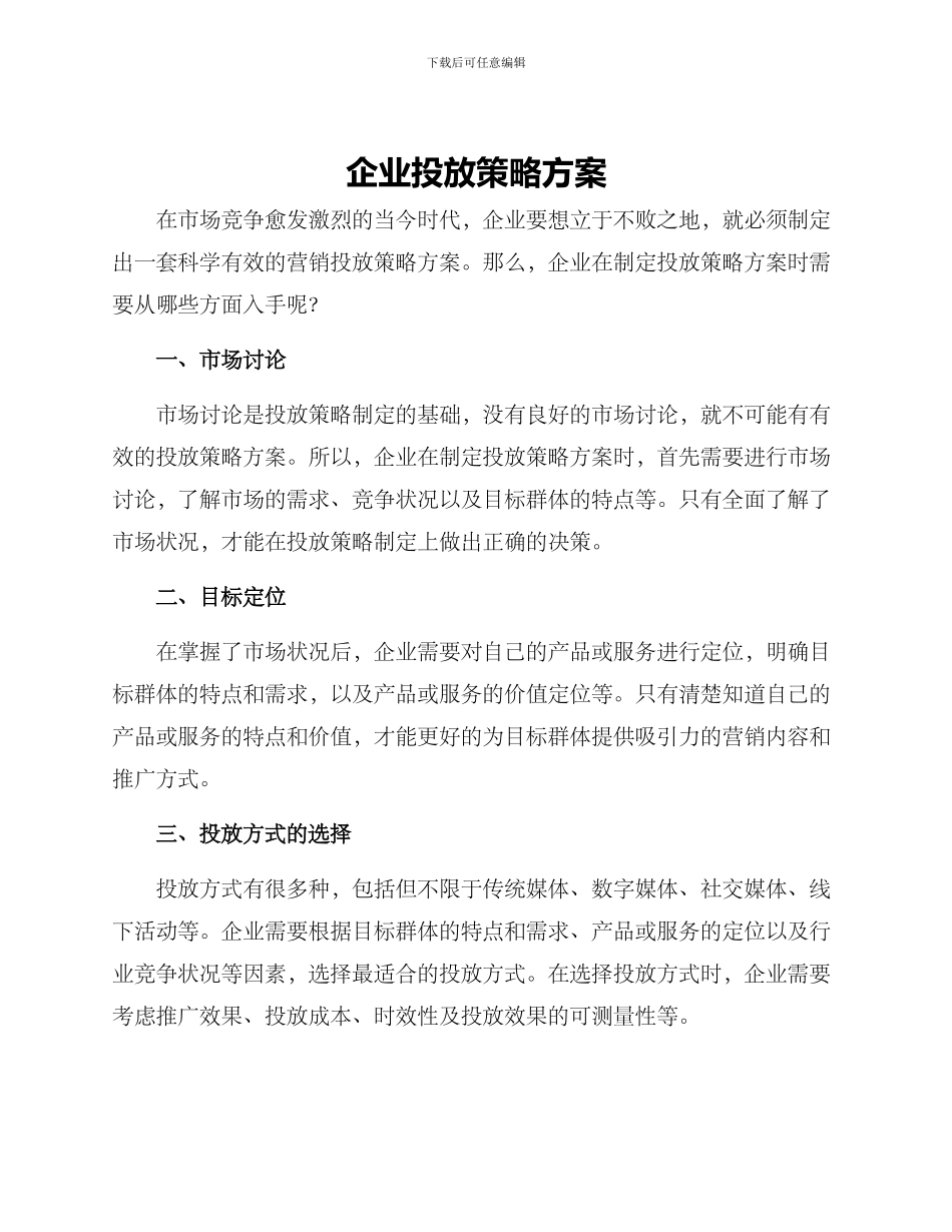 企业投放策略方案_第1页
